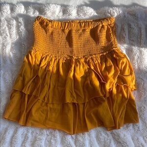 Anthropologie Gold Bubble Mini Skirt with Smocked Ruffles